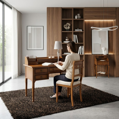 Houten tafel Stoel Tafels 2-delig Inrichting Echt hout Kantoor Bureau Stoel Tafel