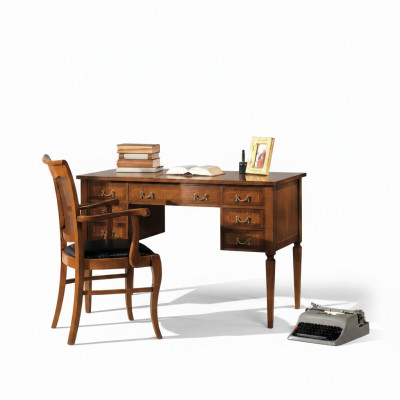 Schrijftafel en stoel van hout met armleuningen Boekenkast Kantoorinrichting Ontwerp Nieuw