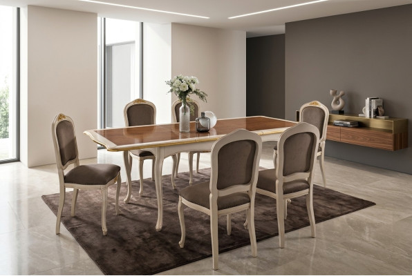 Stel tafel + 6 stoelen Complete klassieke eetkamer Eetkamerset Meubels Barok