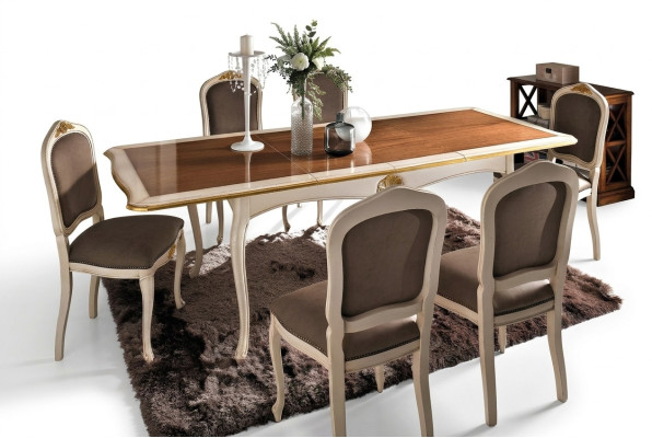 Stel tafel + 6 stoelen Complete klassieke eetkamer Eetkamerset Meubels Barok
