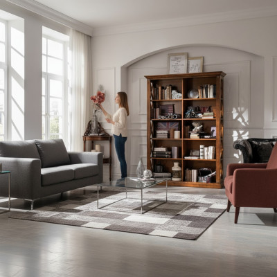 Woonkamer vitrinekast boekenplank dressoir klassieke meubels matten hout