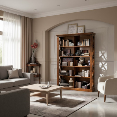 Woonkamer vitrinekast boekenplank dressoir klassieke meubels matten hout