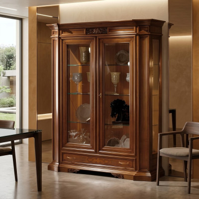 Vitrine Dressoir Vitrines Luxe Glazen Kasten Bruin Hout Ontwerp Meubels