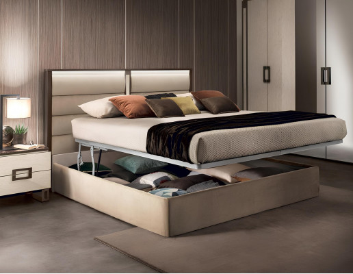 Slaapkamer Bed Nachtkastje Commode Spiegel Bed met bekleding Tweepersoonsbed Set van 5 stuks.