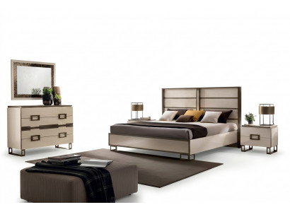 Slaapkamer Bed Nachtkastje Commode Spiegel Bed met bekleding Tweepersoonsbed Set van 5 stuks.