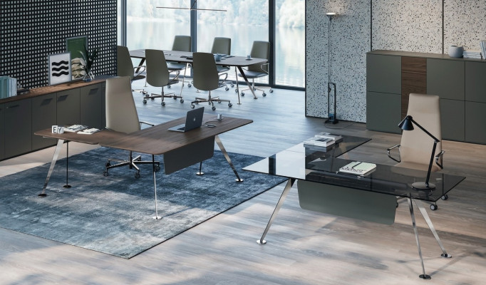Eckschrijftafel Kantoor bureau Computertafel Kantoor meubels Design meubels Glazen tafel Nieuw