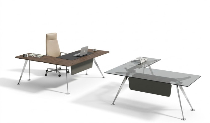 Eckschrijftafel Kantoor bureau Computertafel Kantoor meubels Design meubels Glazen tafel Nieuw