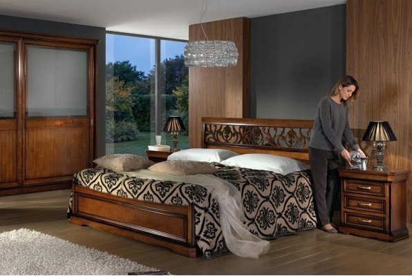 Luxe bed hout slaapkamer set bedden 2x nachtkastje console bijzettafel 3-delig
