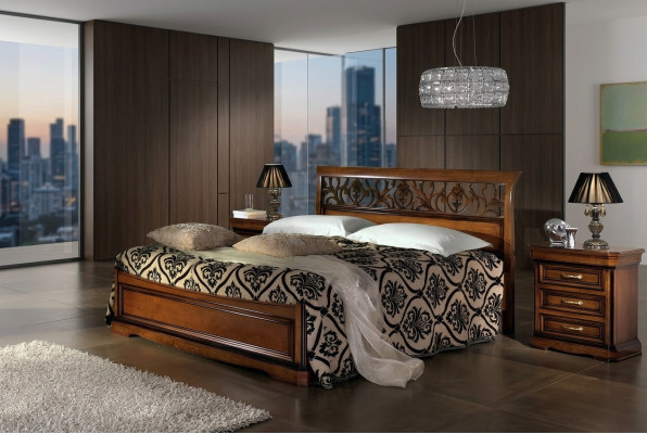 Luxe bed hout slaapkamer set bedden 2x nachtkastje console bijzettafel 3-delig