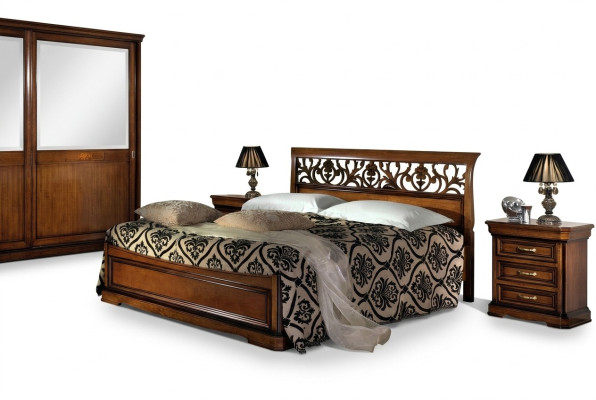 Luxe bed hout slaapkamer set bedden 2x nachtkastje console bijzettafel 3-delig