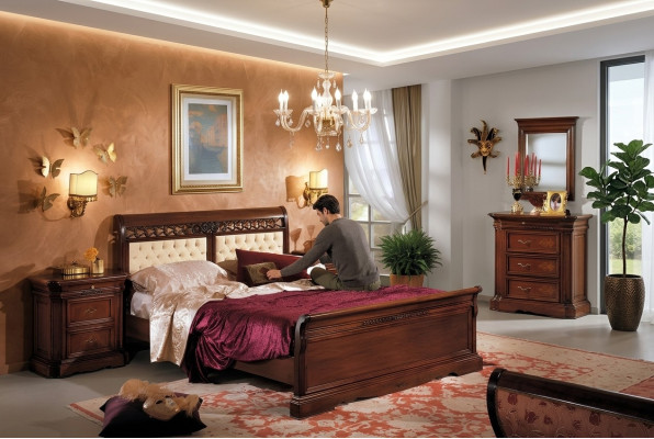 Bed tweepersoonsbed houten bed meubels massief hout slaapkamer designbed houten bedden