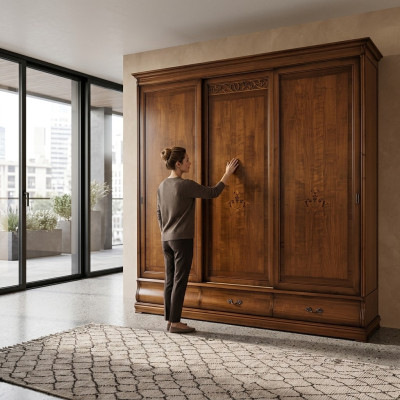 Kledingkast zweefdeurkast massief hout luxe kasten Italiaans meubilair