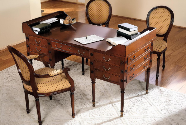Tafel met stoel houten bureau bureau met laden werktafel 2-delig