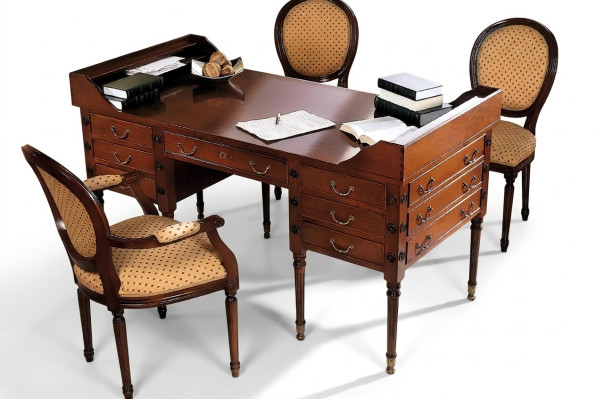 Tafel met stoel houten bureau bureau met laden werktafel 2-delig