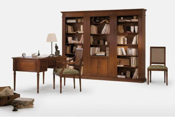 Bureau en stoel van hout met armleuningen Boekenkast Kantoorinrichting Design 3-delig