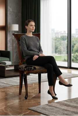 Echt houten stoelen Eetkamer Designstoel met gesneden patronen Fauteuil Meubels