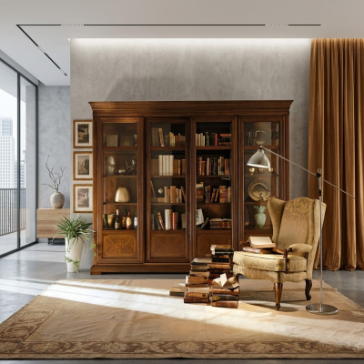 Kantoor boekenkast kast laden kantoorkast glazen deuren meubels design massief hout