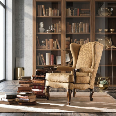 Fauteuil Bibliotheek leesstoel Oorfauteuil Bank Bekleding Italiaanse meubels Luxe