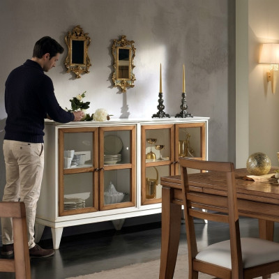 Vitrine dressoir Retro stijl Woonkamerkast Commode Collectie Vitrinekasten Nieuw