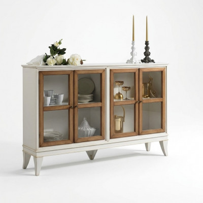 Vitrine dressoir Retro stijl Woonkamerkast Commode Collectie Vitrinekasten Nieuw