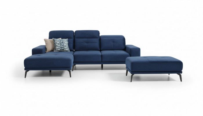 Designer bank bank hoekbank textielstoffering woonkamer set L-vormig blauw