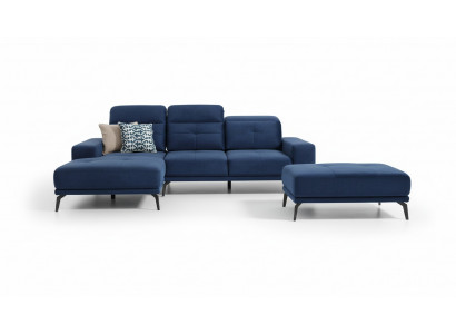 Designer bank bank hoekbank textielstoffering woonkamer set L-vormig blauw
