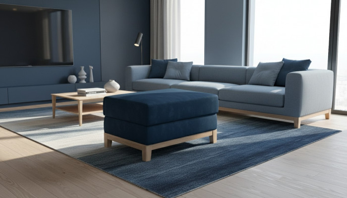 Ontwerp Beklede Poef Voetenbank Ottomanen Zitje Chaise Gestoffeerd Poef Blauw