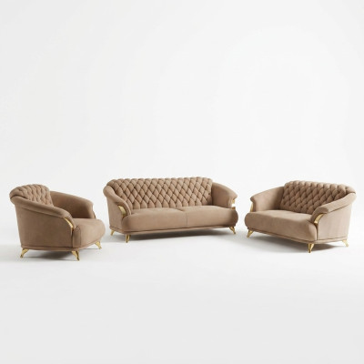 Chesterfield Design Bank Bank Bekleding Zit Set 3+2+1 Leer Luxe