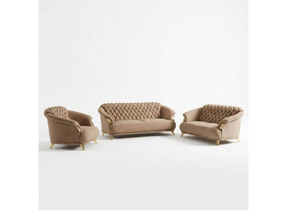 Chesterfield Design Bank Bank Bekleding Zit Set 3+2+1 Leer Luxe