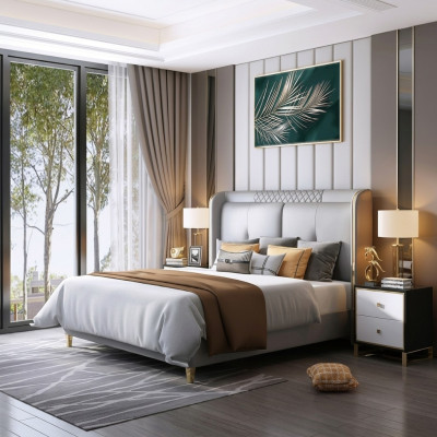 Luxe slaapkamer bed gestoffeerd ontwerp dubbel hotel huwelijk luxe bedden
