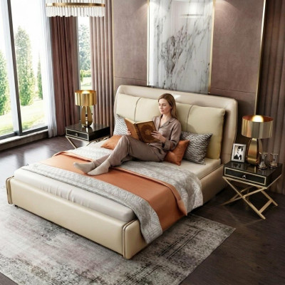 Luxe slaapkamer ontwerper tweepersoonsbed bed 180/200x200cm leer metaal