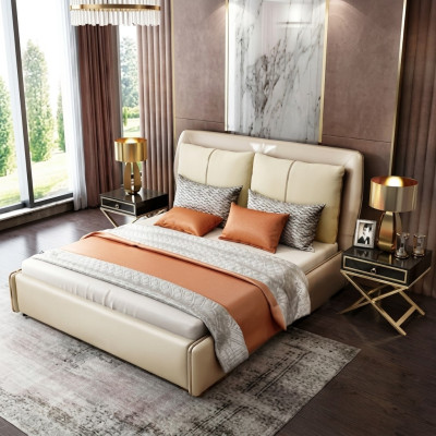 Luxe slaapkamer ontwerper tweepersoonsbed bed 180/200x200cm leer metaal