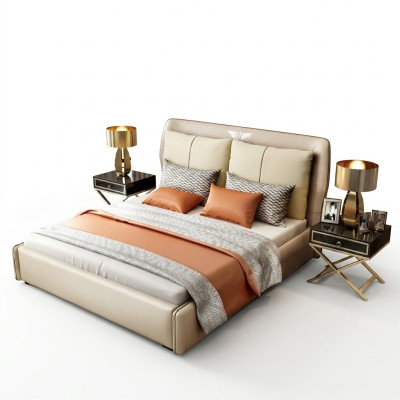 Luxe slaapkamer ontwerper tweepersoonsbed bed 180/200x200cm leer metaal