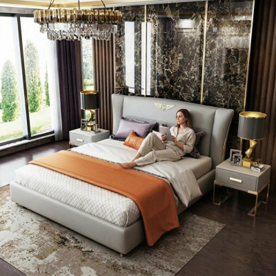 Luxe slaapkamer designer tweepersoonsbed bed hotel 180/200x200cm leer