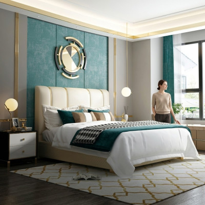 Luxe bed slaapkamer Italiaans leer tweepersoonsbedden metalen design