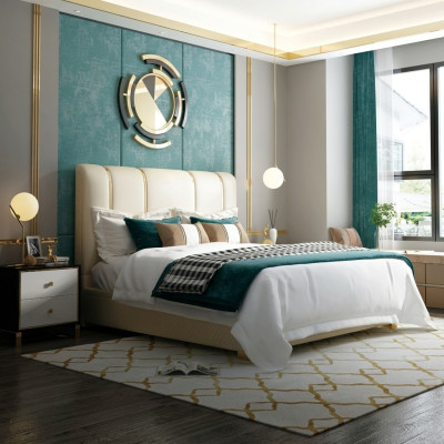 Luxe bed slaapkamer Italiaans leer tweepersoonsbedden metalen design