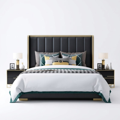Luxe bed slaapkamer Italiaans lederen gestoffeerde tweepersoonsbedden metaal