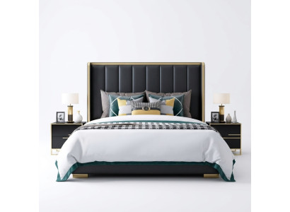 Luxe bed slaapkamer Italiaans lederen gestoffeerde tweepersoonsbedden metaal