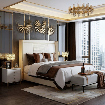 Luxe slaapkamerbed gestoffeerd ontwerp decoratie Luxe tweepersoons hotelhuwelijksbedden