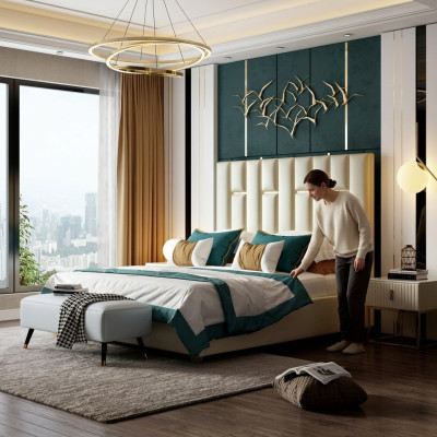 Luxe slaapkamer tweepersoonsbed 150/180x200cm metaal nieuw hotel
