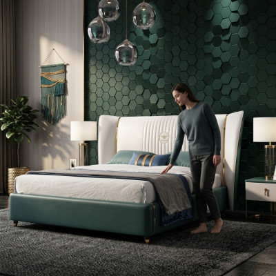 Luxe slaapkamer tweepersoonsbed 180/200x200cm leer metaal nieuw