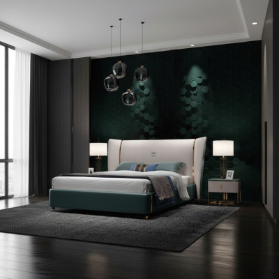 Luxe slaapkamer tweepersoonsbed 180/200x200cm leer metaal nieuw