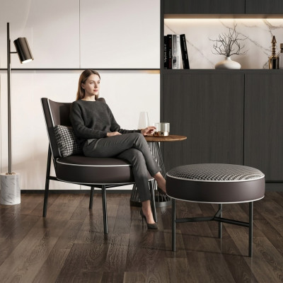 Fauteuil + poef Clubfauteuil Loungestoel Cocktailsfauteuil Relaxfauteuil Rugleuning