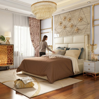 Ontwerper dubbel bed hotel luxe slaapkamer 180x200cm leer metaal