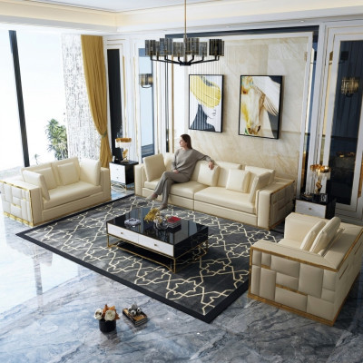 Ontwerp Bank Bank Bekleding Zithoek 3+2+1+ Chaise longue Leer Luxe