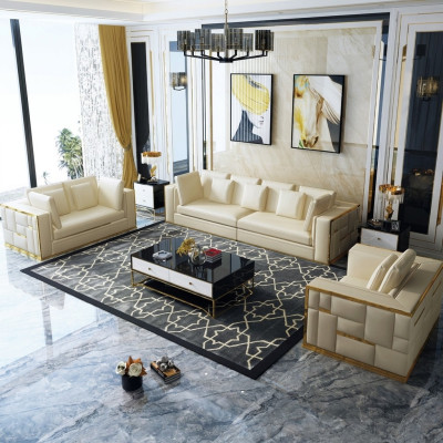 Ontwerp Bank Bank Bekleding Zithoek 3+2+1+ Chaise longue Leer Luxe