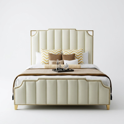 Designer tweepersoonsbed bed hotel luxe slaapkamer 180x200cm leer metaal