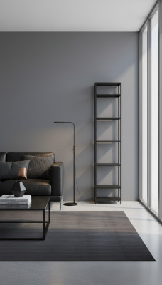 Regaal glas metalen staand rek in modern design in zwart woonkamer
