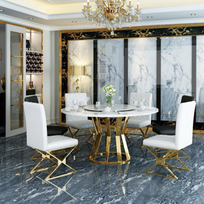 Eetkamer set Moderne eettafel + 6 leunstoelen Metaal Leer Set.