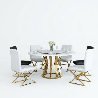 Eetkamer set Moderne eettafel + 6 leunstoelen Metaal Leer Set.